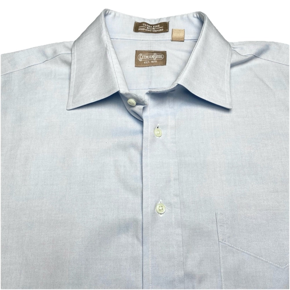 Gitman Bros Dress Shirt 16.5 33 Ultra Fine 80x80 Pinpoint Oxford Light Blue Gray